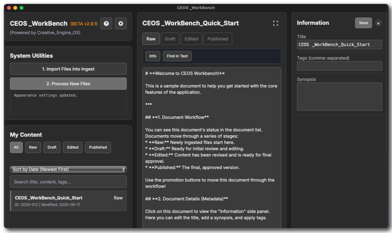 Introducing: CEOS _WorkBench (BETA)
